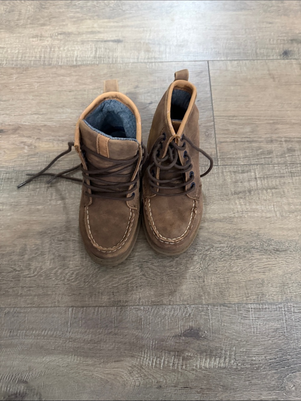 Kids Brown Suede Lace-Up Moc Toe Boots